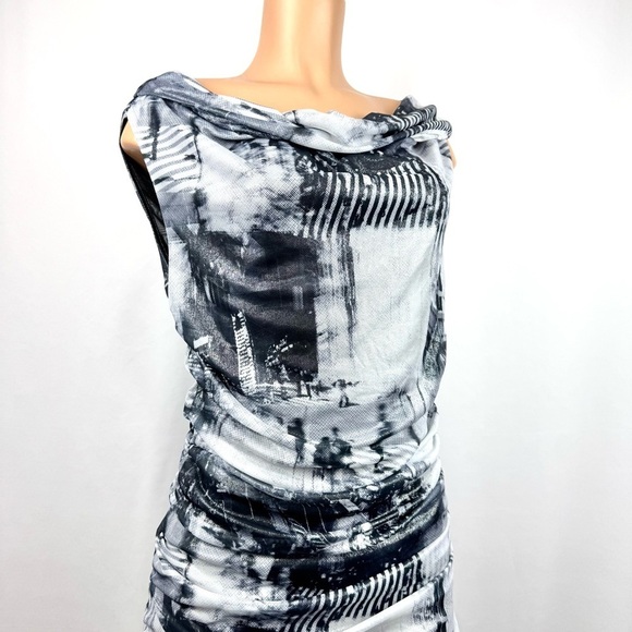Silence + Noise Arianna Black & White Shimmer Asymmetrical Mini-Midi Dress Sz XL - Picture 5 of 16